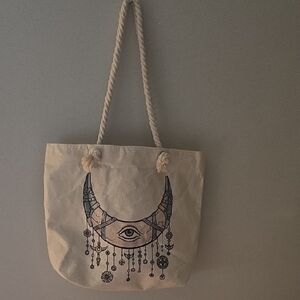 Bohemian Cream Tote Bag with Eye Design